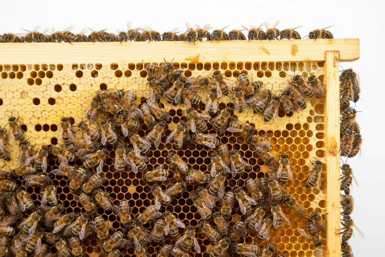 frame of honeybees with white transparent background